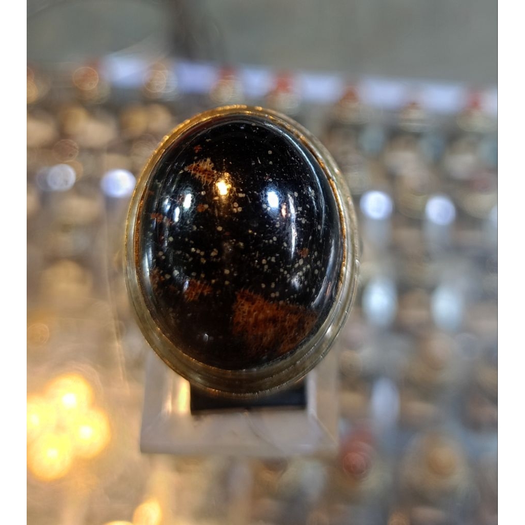 Cincin Fosil kelor serat emas/ motif (Natural)