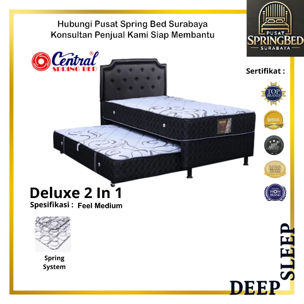 PUSAT SPRINGBED SURABAYA Central - Kasur Susun Boxi DELUXE 2 in 1 Uk. 90, 100, 120 Full Set, Set Tan