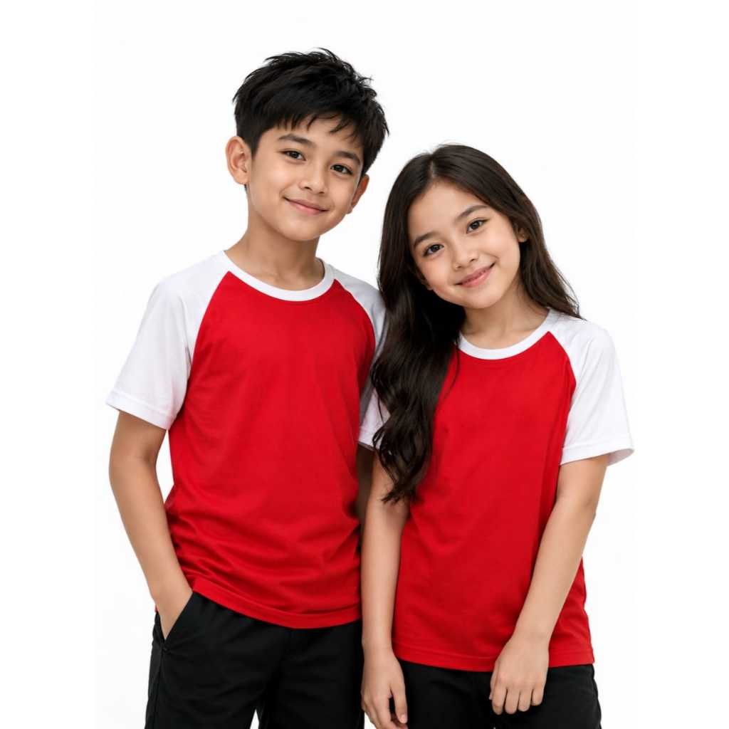 kaos raglan anak MERAH - raglan polos - kaos anak remaja - raglan anak ABG