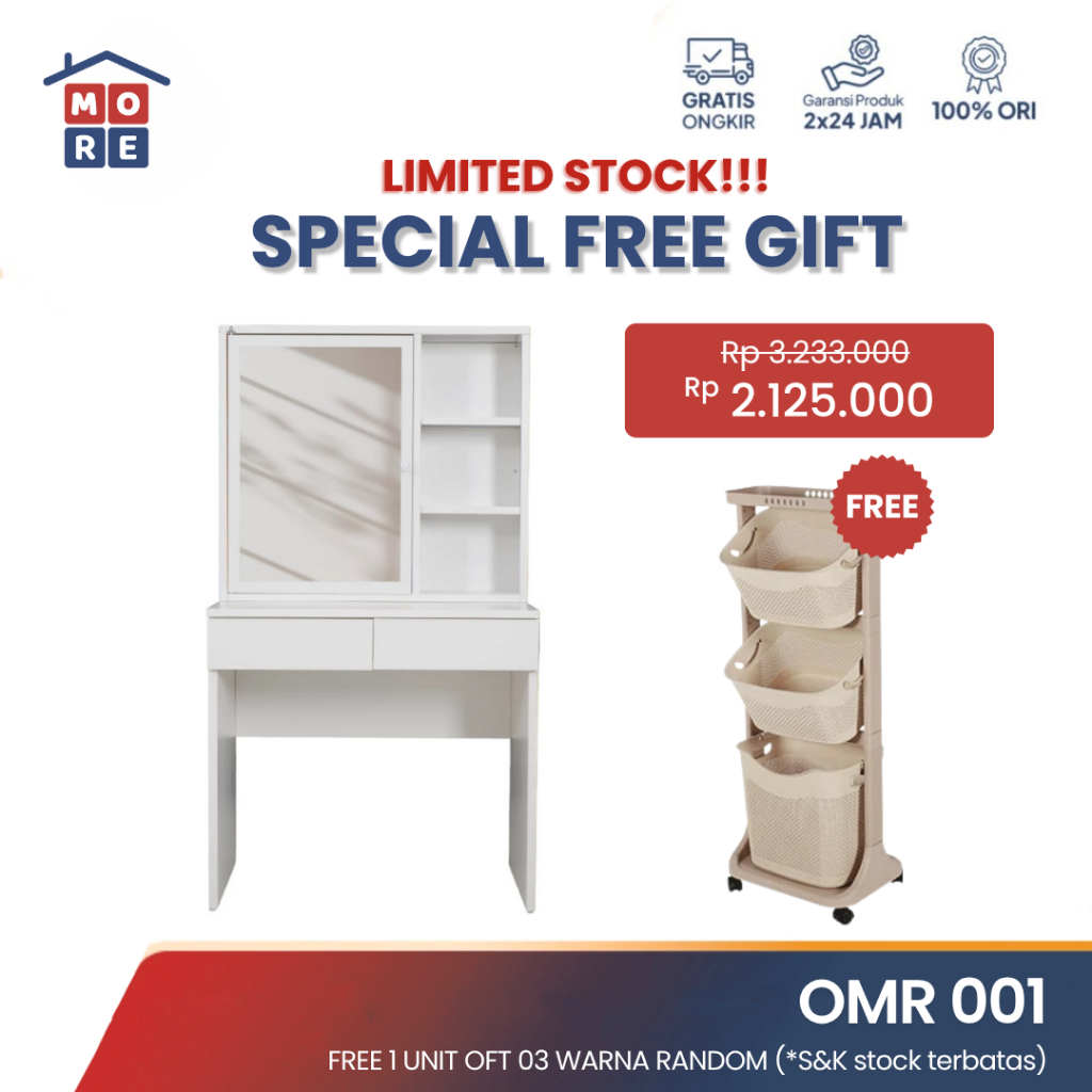 MORE Olymsteel OMR / Meja Rias / Meja Kosmetik / Meja Rias Kaca / Meja Rias Besi