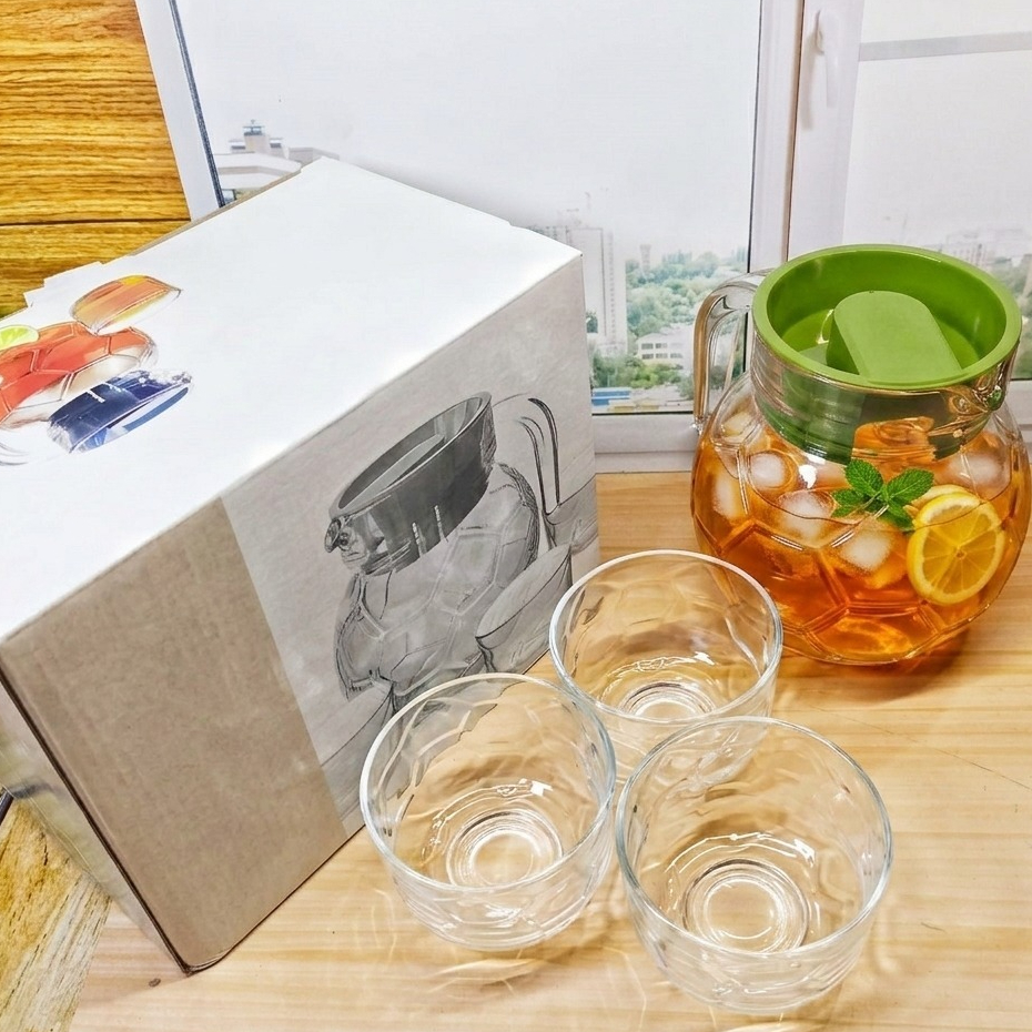 Set Pitcher & Gelas Kaca - 1 Pitcher + 3 Gelas, Tahan Lama, Desain Elegan