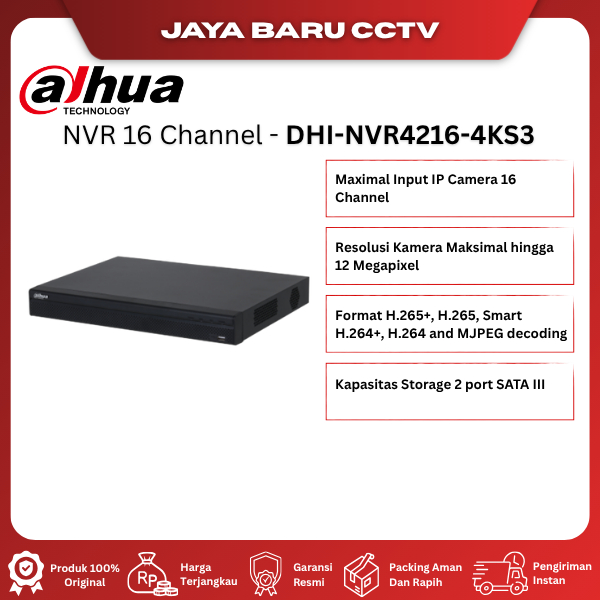 Dahua DHI-NVR4216-4KS3 16 Channel Original Pemutar Ulang Rekaman Video CCTV Terbaik Garansi Resmi - 