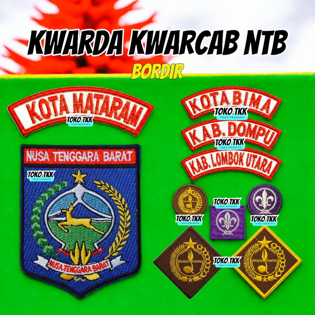 Badge bed Atribut Pramuka kwarda | kwarcab NUSA TENGGARA BARAT lokasi pramuka seluruh NTB bordir