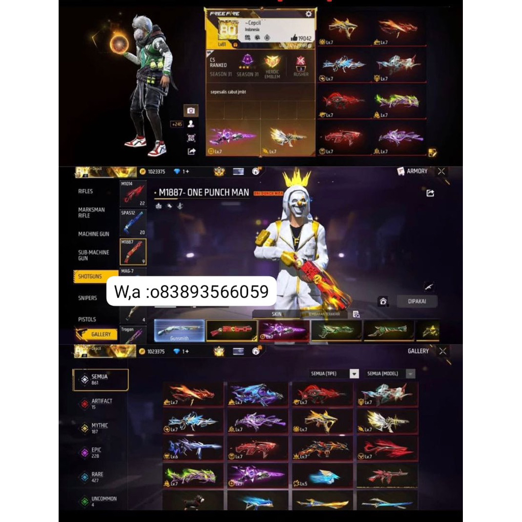 jual akun free fire sultan