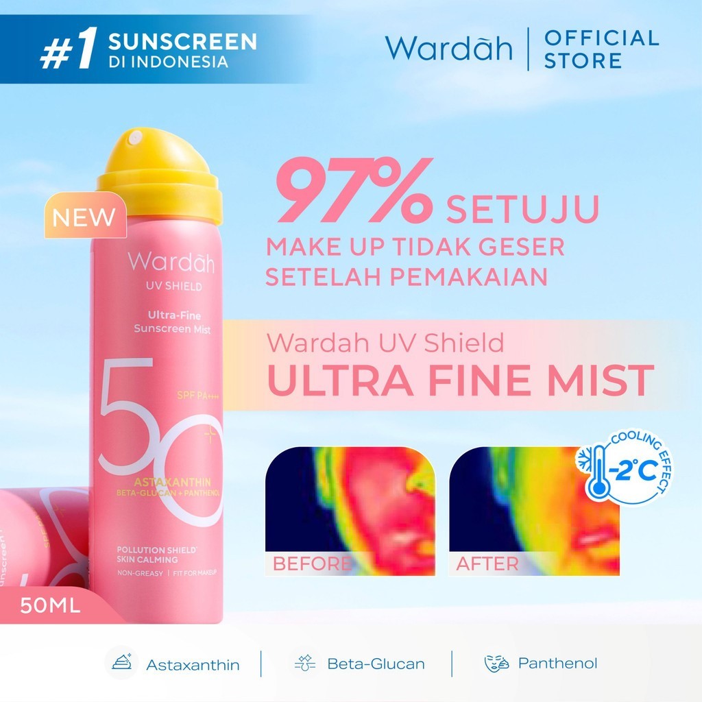 AS Wardah UV Shield Sunscreen Spray Serum Ultra-Fine Mist Serum SPF 50+ PA++++ 50ml | Sunblock Sun c