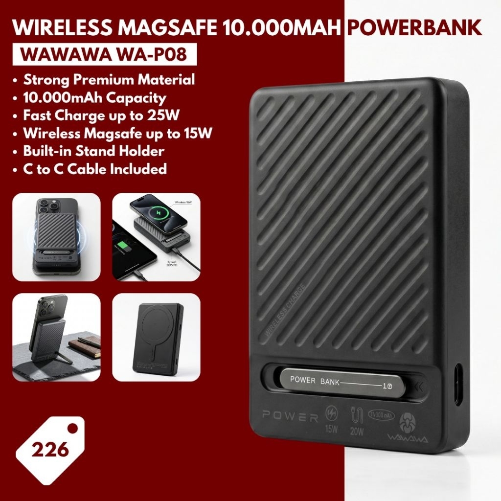 WAWAWA WA-P08 Wireless MagSafe Powerbank 10.000mAh with Built-In Cable