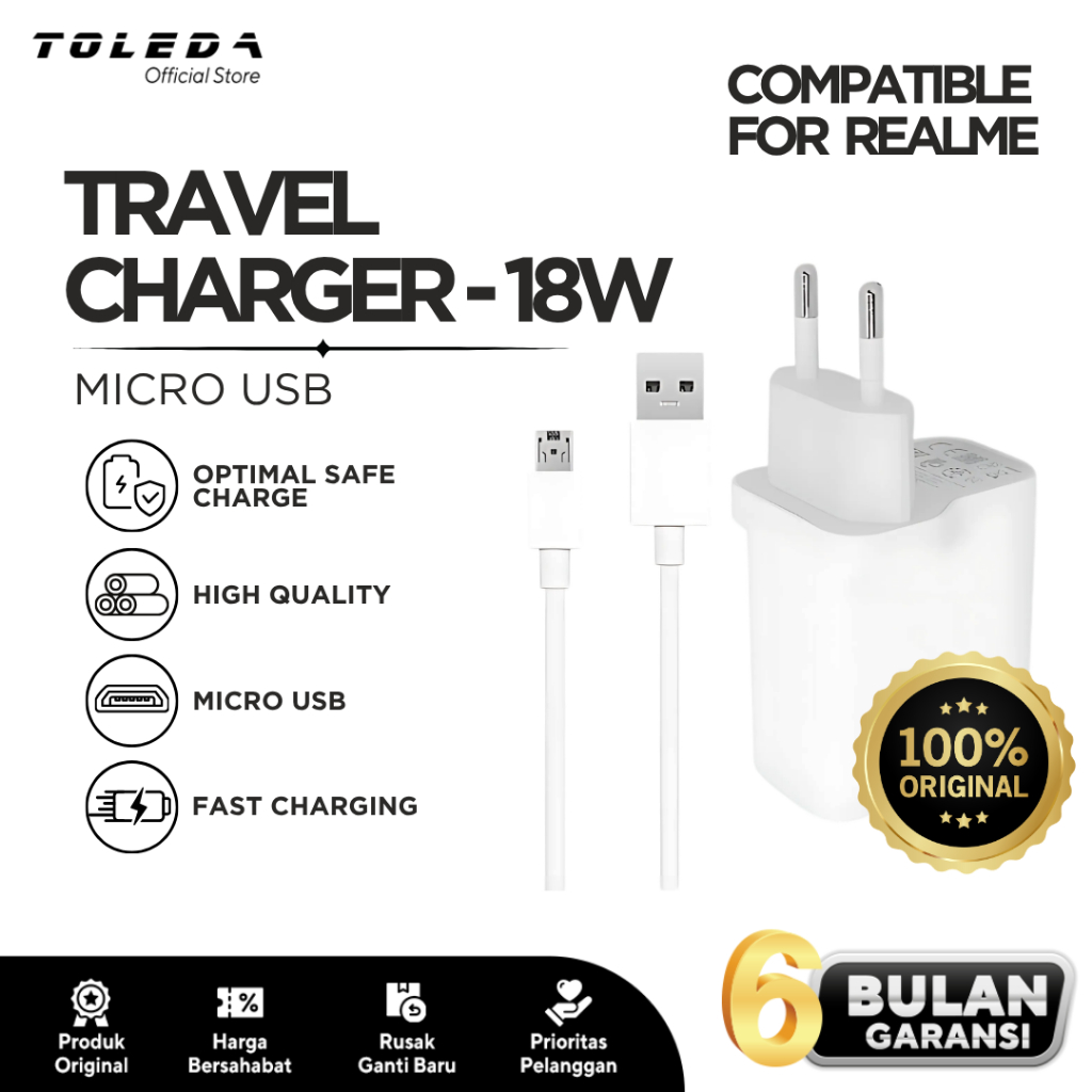 Charger Realme Fast Charging Type C VOOC 18W Original .