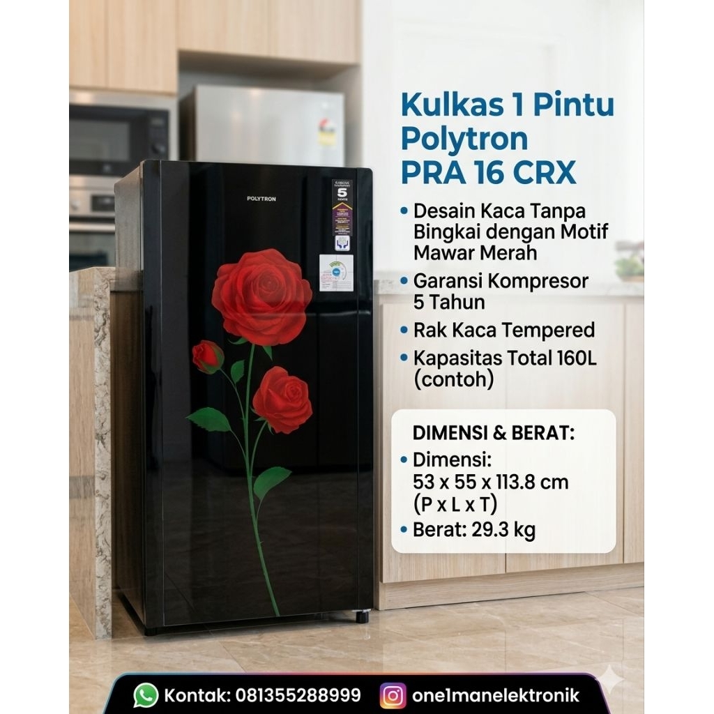 Polytron kulkas 1 pintu kaca pra 16 crx