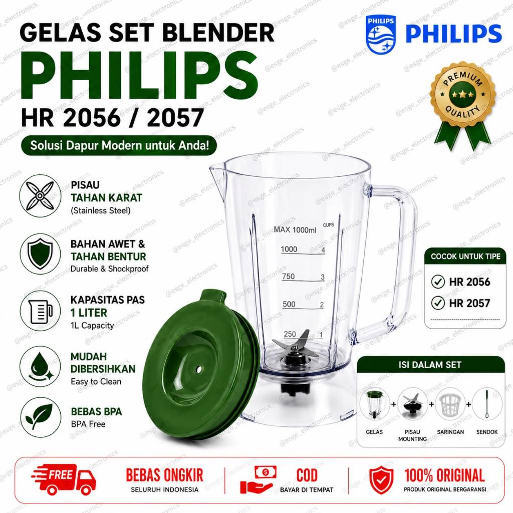 ORIGINAL SET JUS BLENDER PHILIPS HR 2056 2057 SET GELAS PHILIPS SET JAR JUS PHILIPS HR 2056 HR 2057