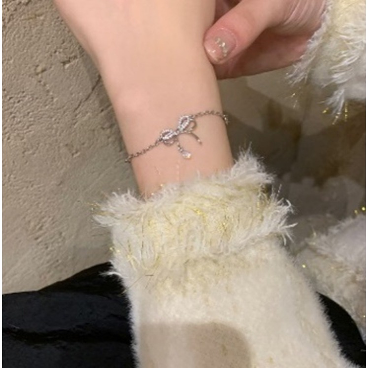 Gelang Busur Berlian Simple Gelang Rantai Silver Wanita Korea Aksesoris Fashion - 1306