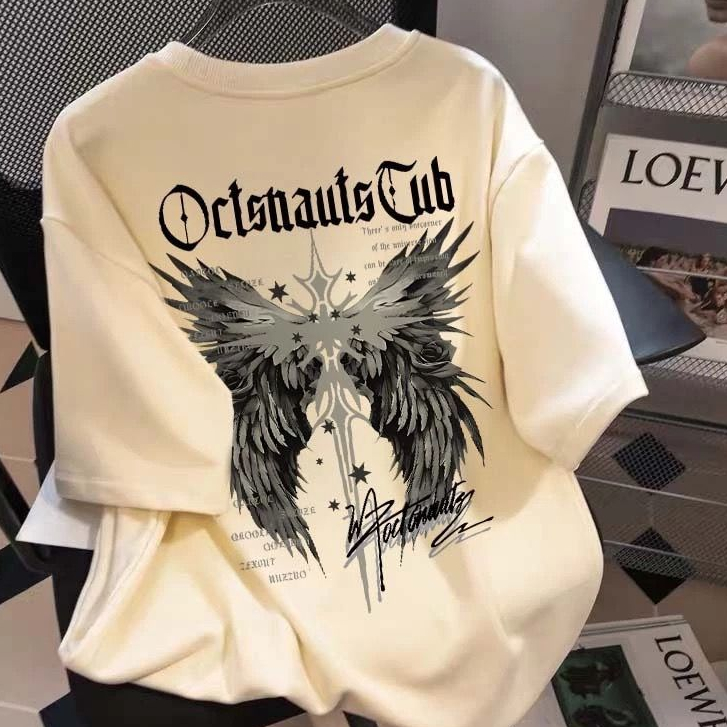 Kaos TSHIRT Harajuku M to 6XL Wanita Pria Oversize Unisek Desain Sayap Malaikat - Nyaman, Unik, dan 