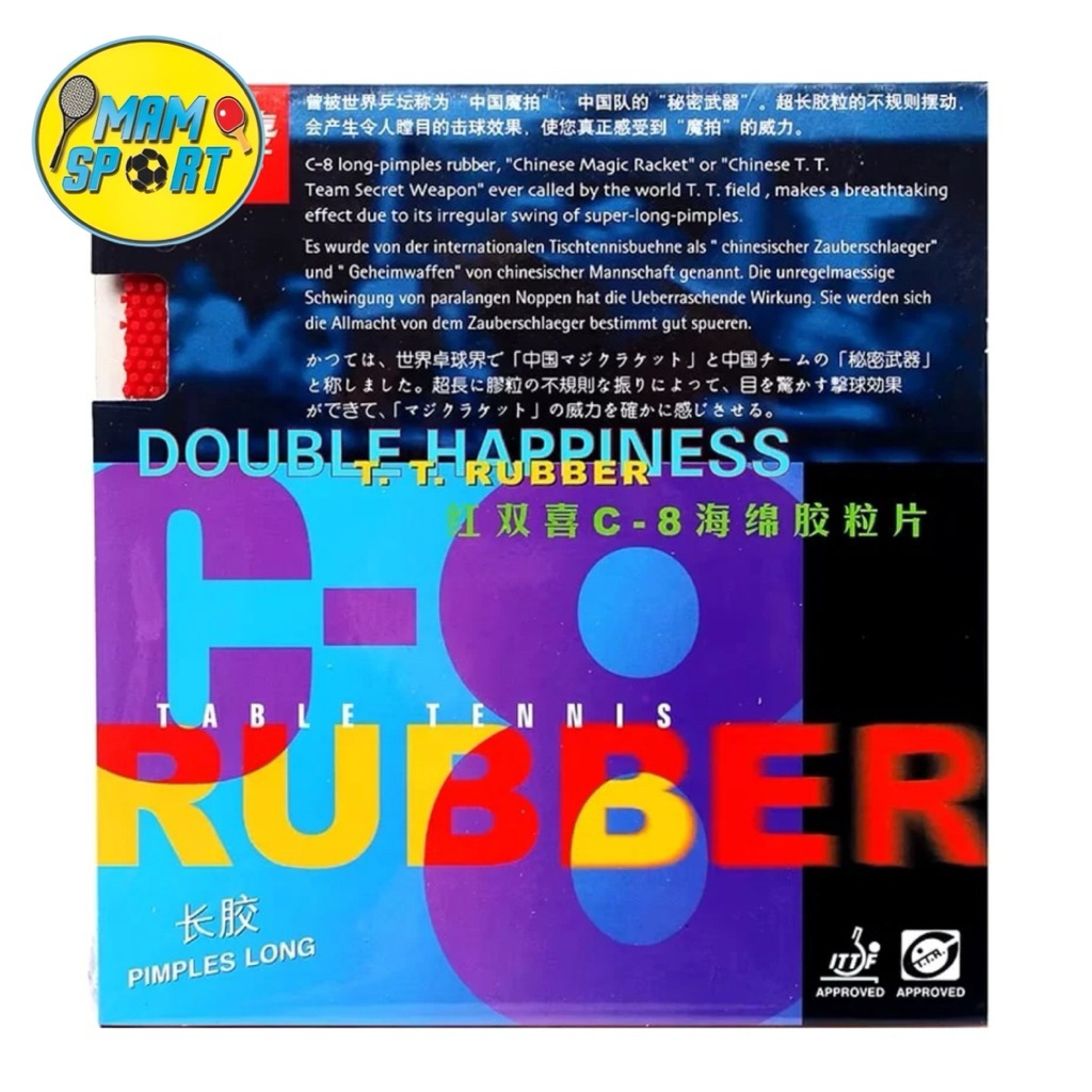 Karet Bet Pingpong Tenis Meja DHS DOUBLE HAPPINESS C8 Bintik Panjang Original