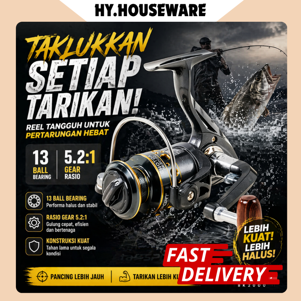 TaffSPORT GHOTDA Reel Pancing Spinning Fishing Reel 5.2:1 2000 - BK2000