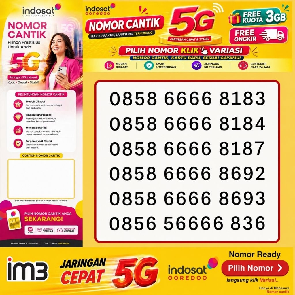 Nomor cantik Indosat Ooredoo 5G seri 6666