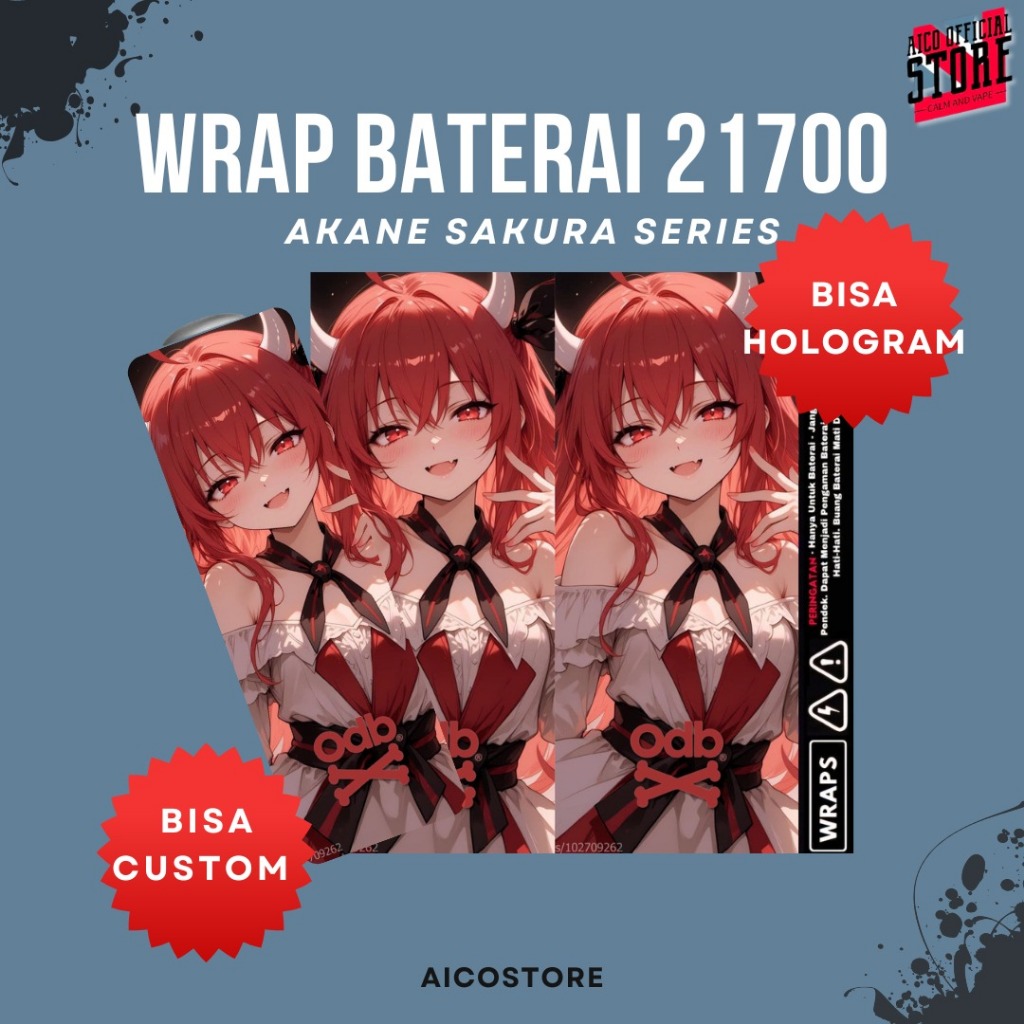 WRAP SERIES Stiker Wrap Baterai 21700 Motif Akane Sakura Anime Waifu Premium Vinyl Anti Air Pelindun