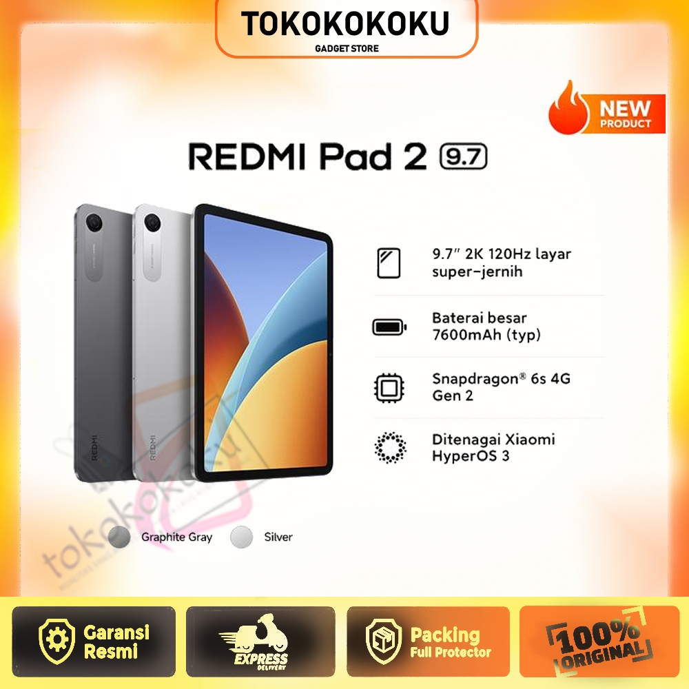 Xiaomi REDMI Pad 2 9.7 - 4G / LTE - SIM CARD - RAM 4GB+64GB | Tablet Layar 9,7"2K 120 Hz | Daya7600 