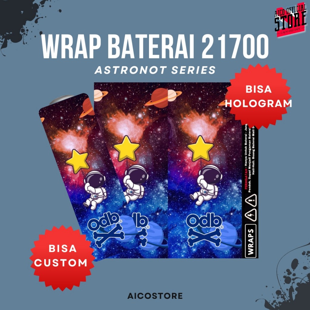 Stiker Wrap Baterai 21700 Motif Astronot Cute Space Premium Vinyl Anti Air Tahan Lama | Skin Pelindu