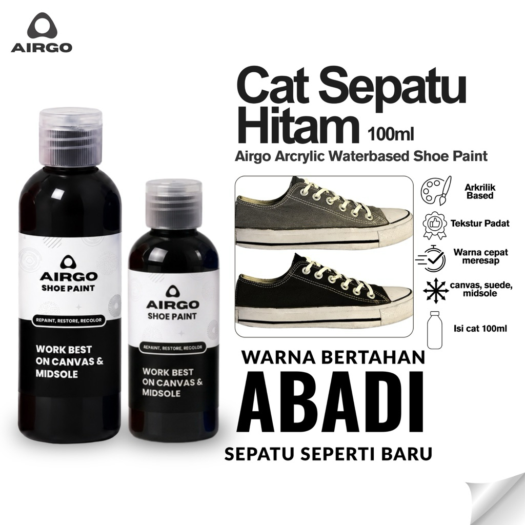 Cat sepatu Cat sepatu hitam canvas atau suede 60ml Airgo Shoe Care