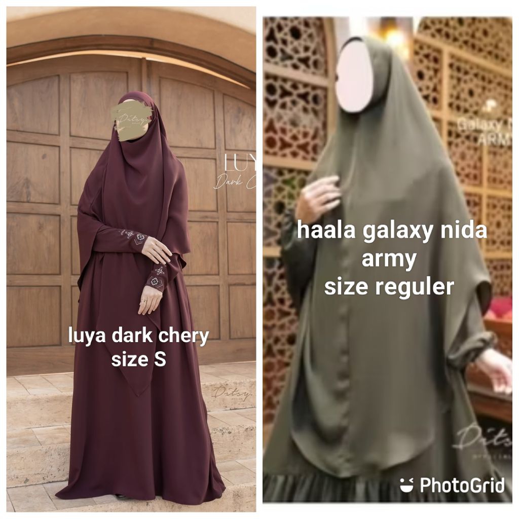 DITSY MOSLEM  JUAL SEPAKET LUYA DARKCHERY SIZE S DAN HAALA GALAXY NIDA ARMY SIZE REGULER