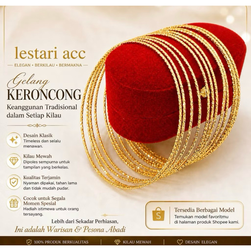 6pcs gelang keroncong ukir titanium terlaris anti luntur