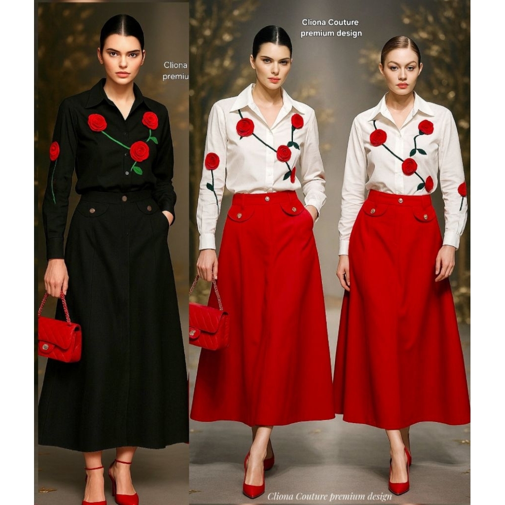 Cliona Couture One Set Premium rose shirt inc skirt soft jeans/set import/Cliona couture