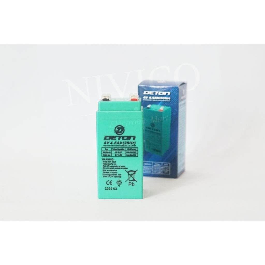 Deton Baterai Aki Lead Acid Battery Rechargeable 4V 4.5Ah 20Hr untuk Perangkat Elektronik Battery Kapasitas Tinggi dan Tahan Lama