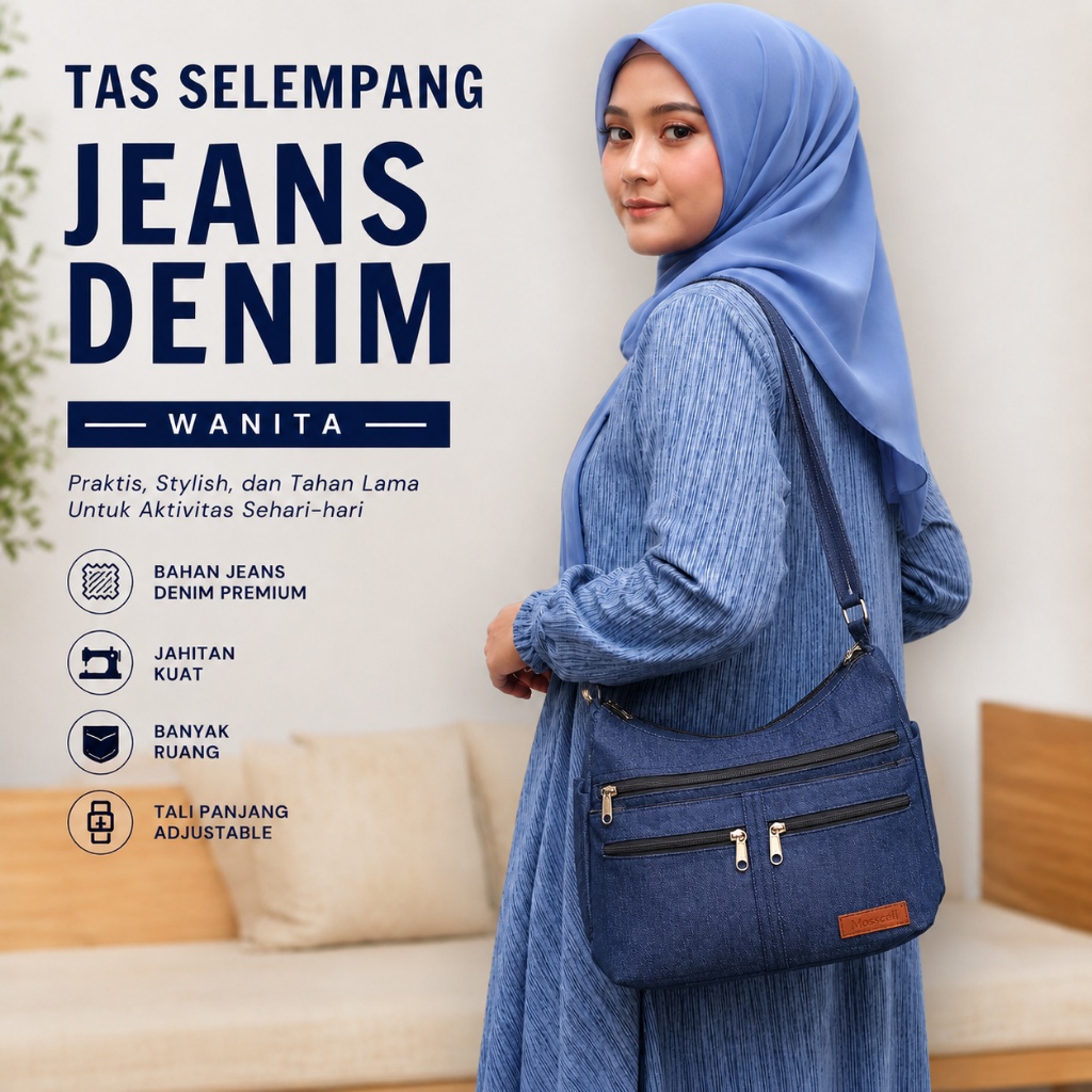 Tas Selempang Wanita Jeans Denim Jumbo Tas Selempang Jeans Besar Tas Selempang Ibu Ibu