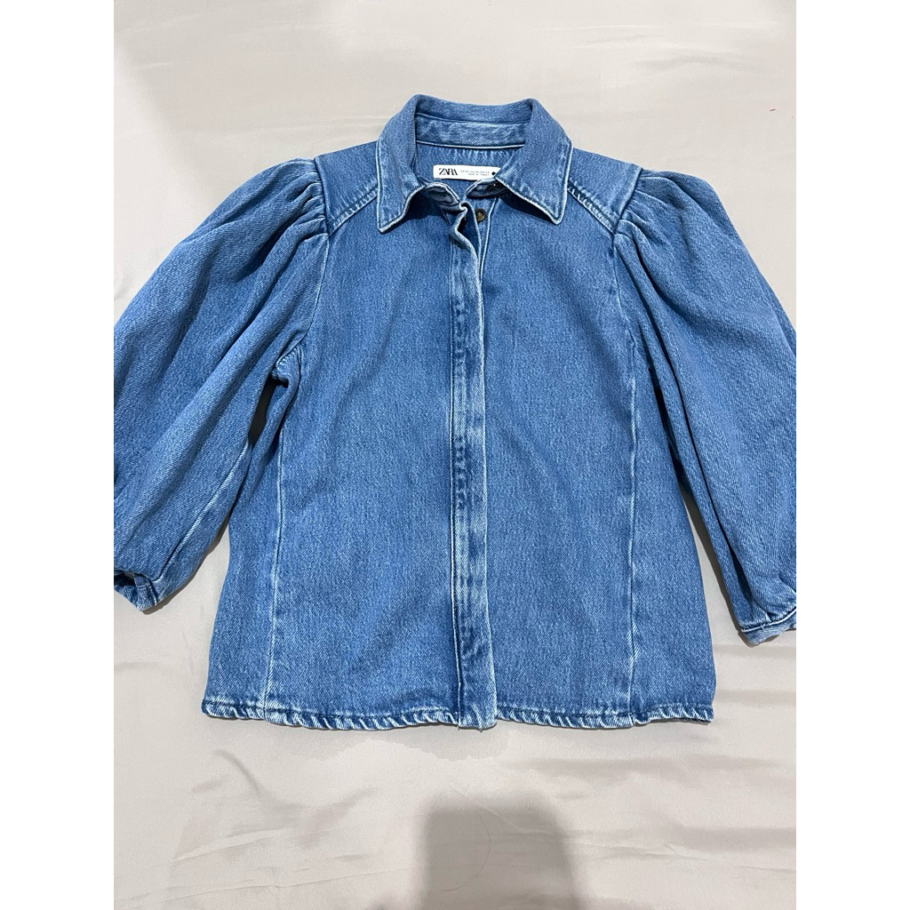 Zara Kemeja Blouse Denim Lengan Balon