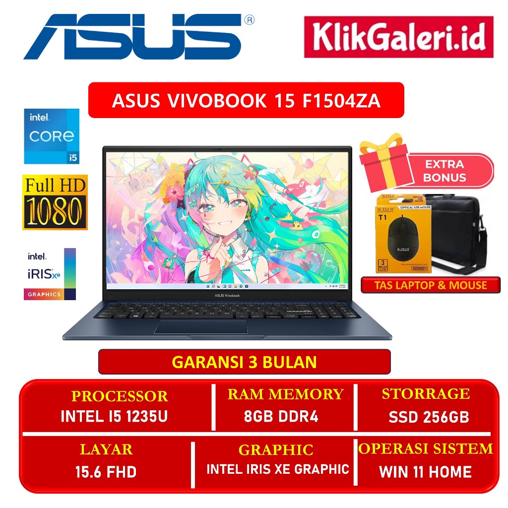 [EX DISPLAY] ASUS Vivobook 15 F1504ZA Intel i5-1235U 8GB 256GB SSD 15.6 FHD Win11 Laptop Kerja Murah