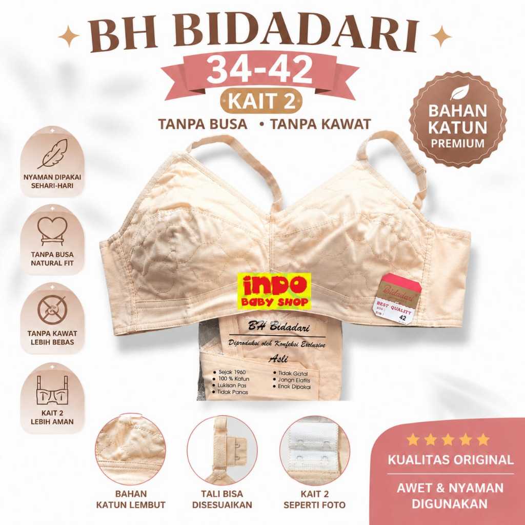 BH Wanita Bidadari Original Tanpa Kawat Tanpa Busa Bra Katun Premium Nyaman Harian Size 34-42