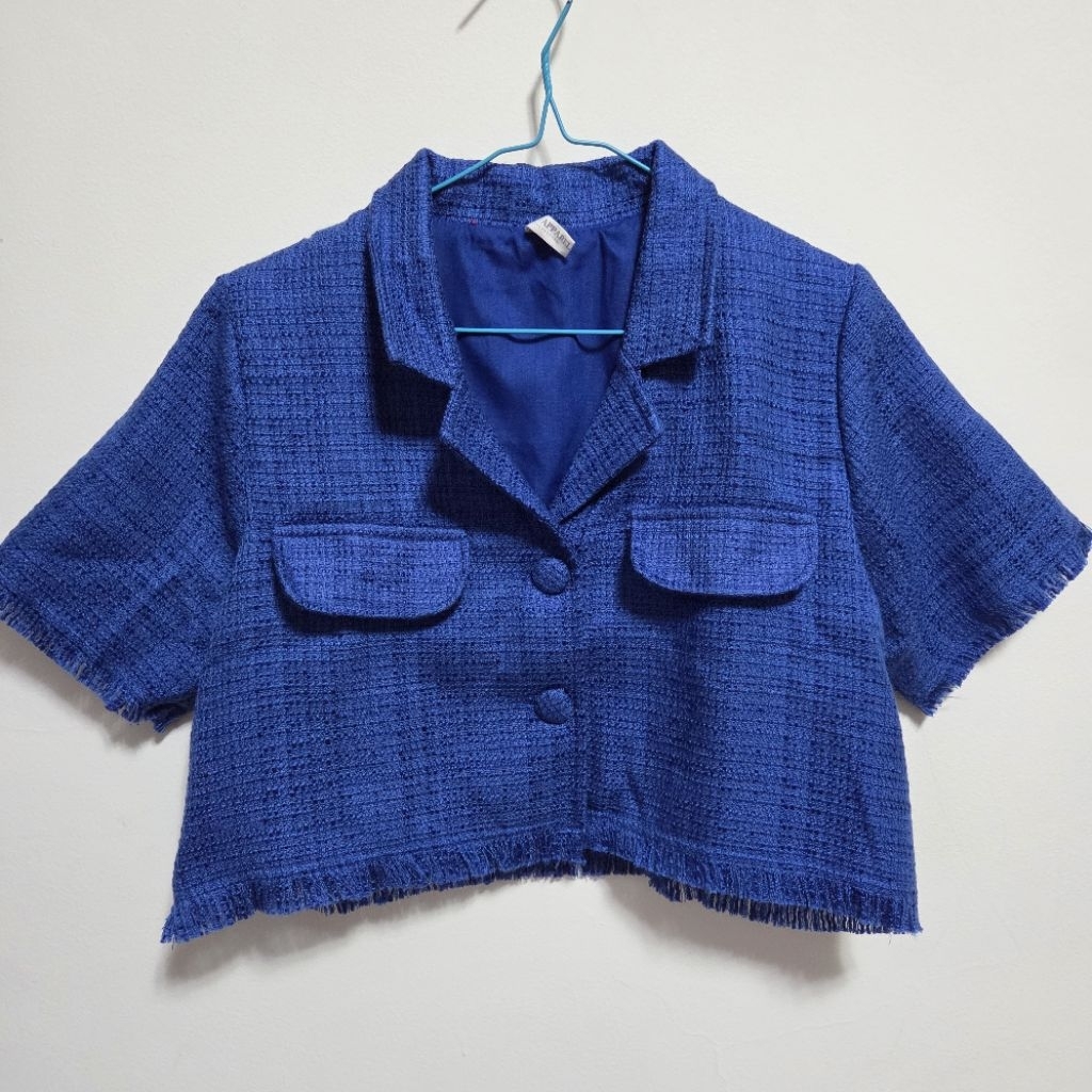 Her Apparel Royal Blue Short Sleeve Cropped Blazer Top (Preloved)
