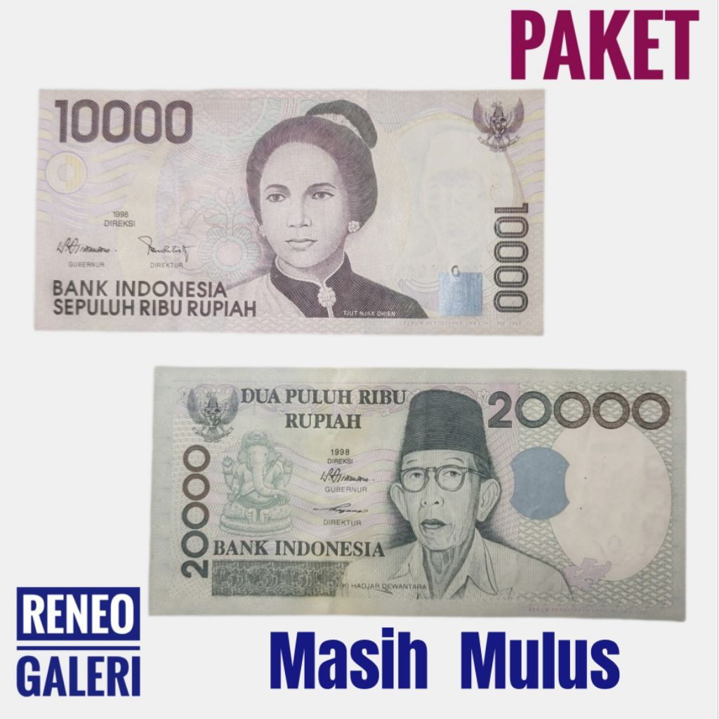 Paket 2 variasi uang kuno khusus tahun 1998 mulus asli set duit kertas lama anti original zaman dulu