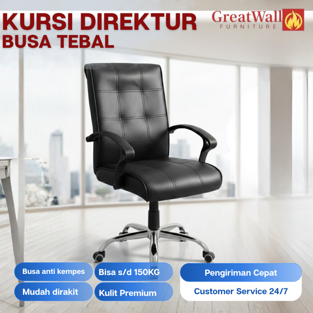 Kursi Kantor Empuk Nyaman Kursi Kantor Office Sandaran Tinggi Busa Tebal Putaran Roda 360°