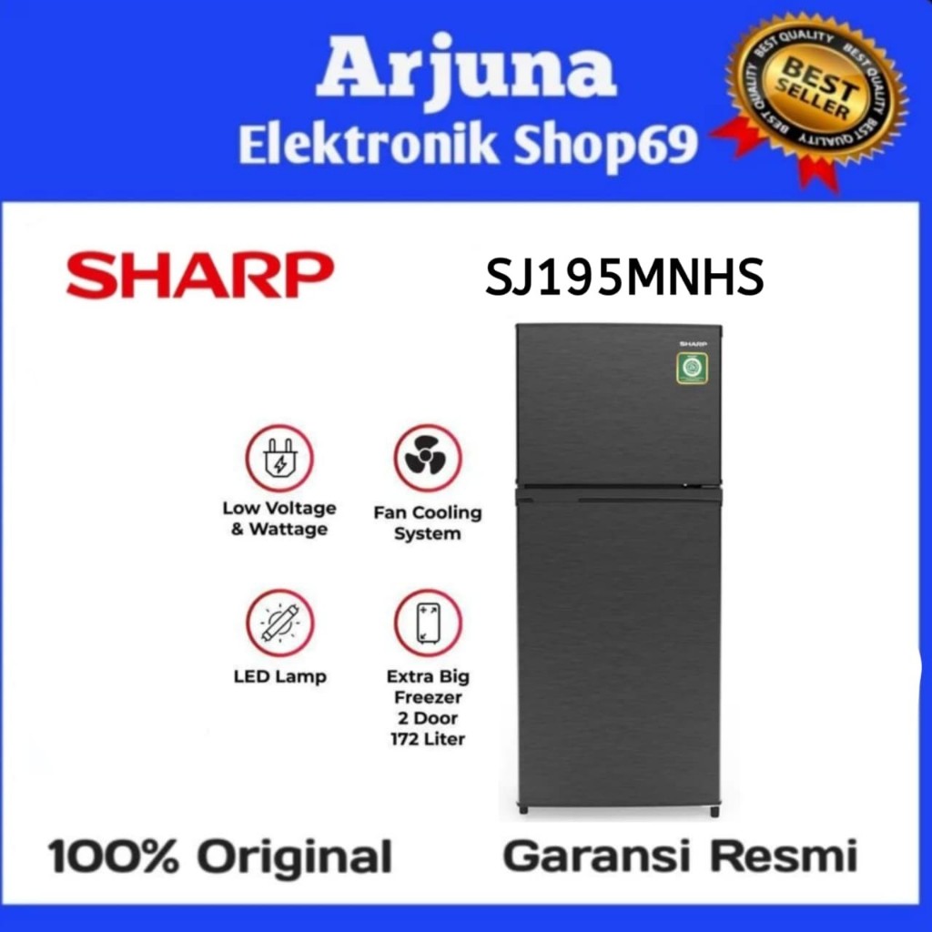 SHARP SJ-195MN-HS KULKAS 2 PINTU 172L NEW KIREI SERIES SJ195MNHS SJ195MN SJ195