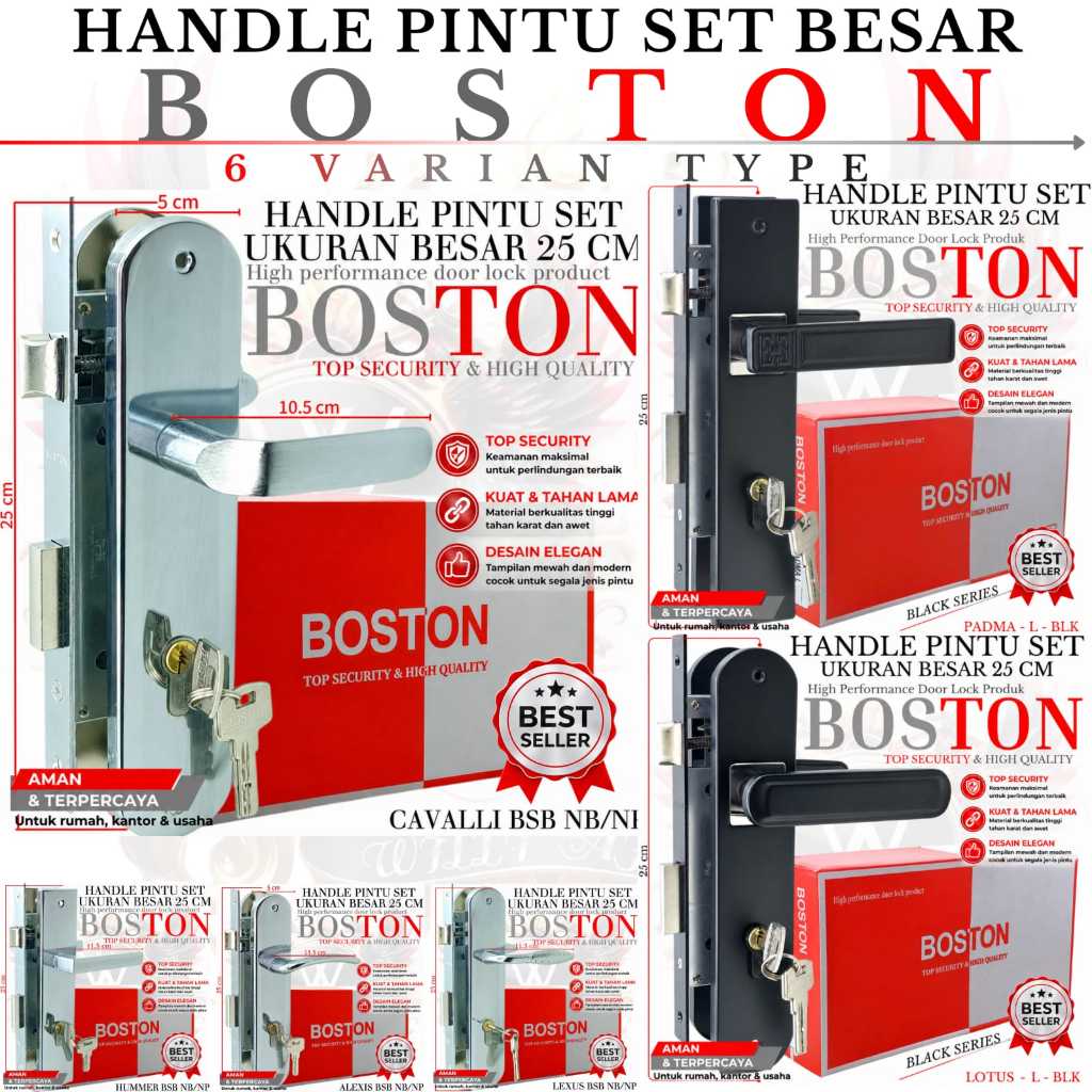 kunci pintu besar 25cm 1set lengkap BOSTON / handle pintu besar tersedia 4varian