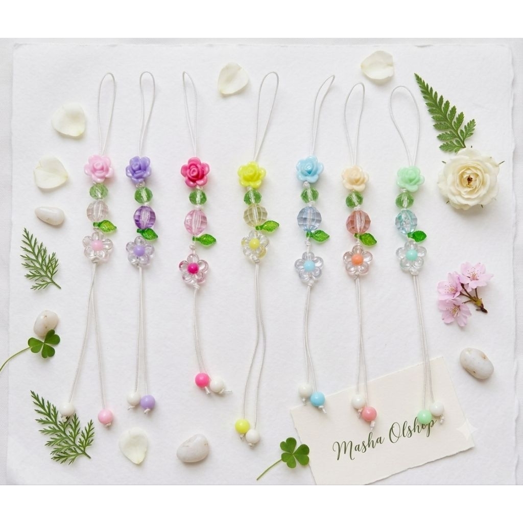 10pcs Grosir Strap Hp Tali mini Tali Gantungan Hp Tas Kunci Aksesoris Viral Murah Bunga Gardenia