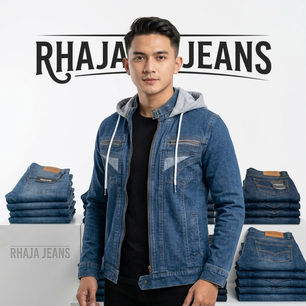 jaket jeans zipper hoodie pria wanita  hitam denim keren