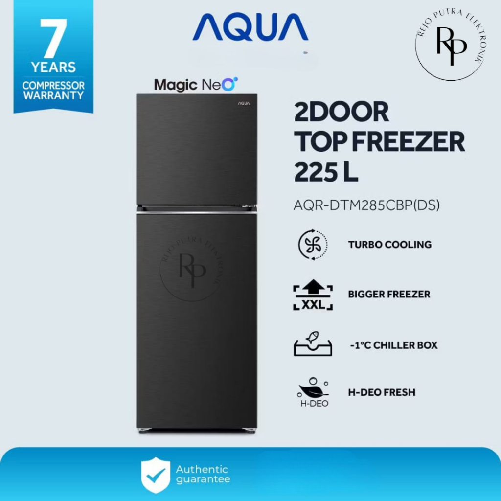 KULKAS AQUA 2 PINTU AQR-DTM285CBP(DS) 225L DARK SILVER HEMAT LISTRIK TURBO COOLING -1°C CHILLER BOX
