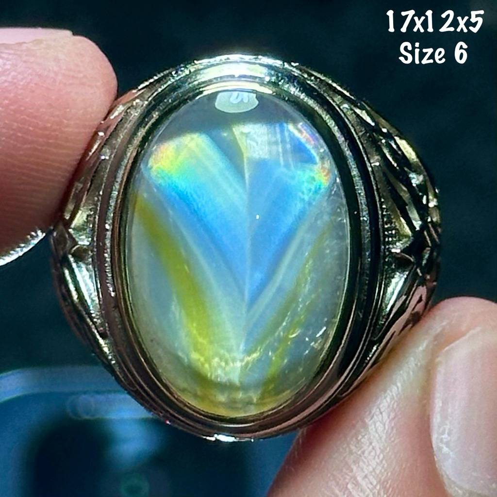 Cincin Batu Akik Natural Iris Junder Pelangi Kristal (asli alam)