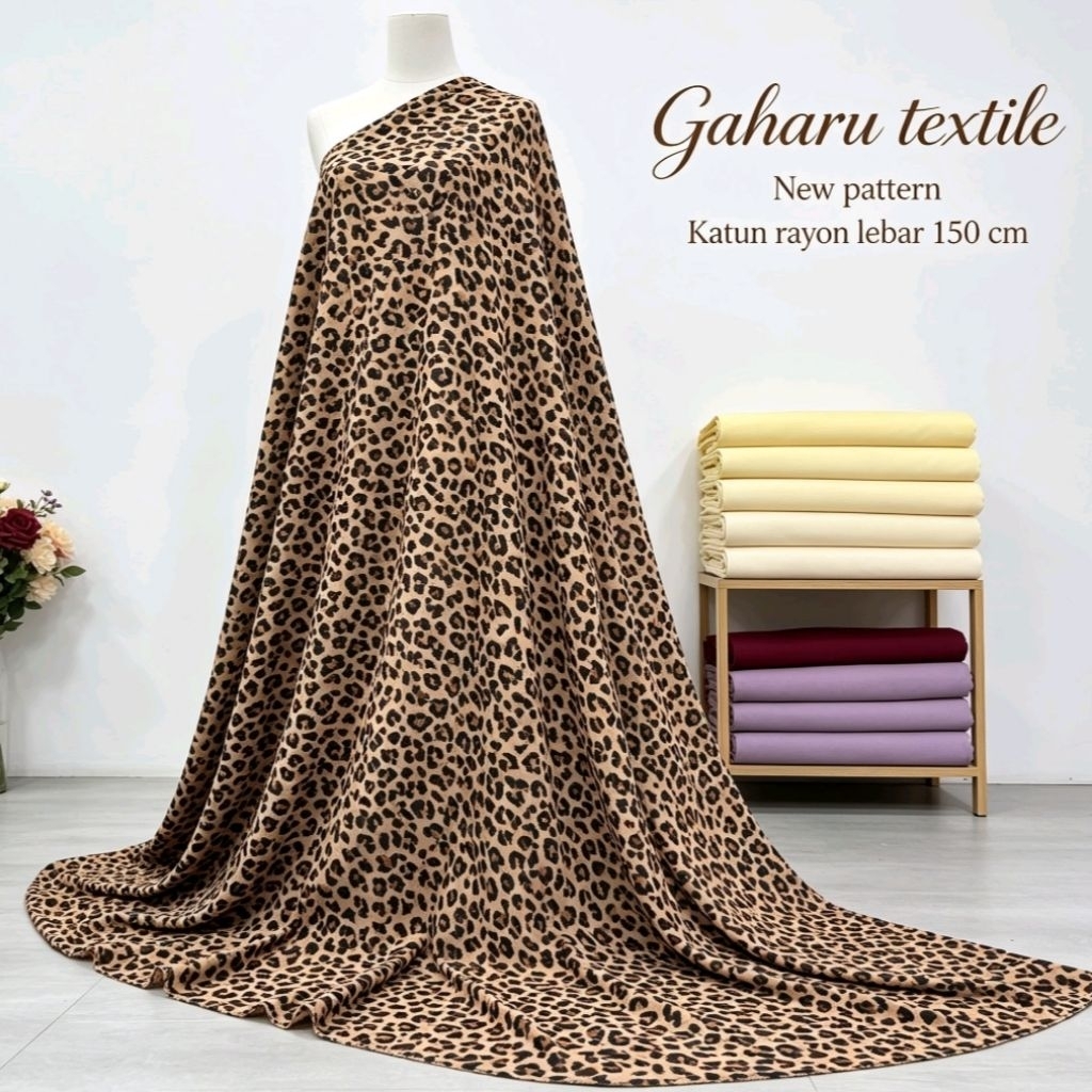 kain katun rayon premium - rayon super - rayon motif leopard (harga per 50cm)