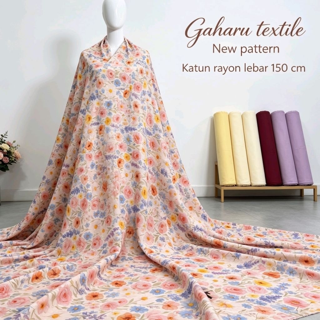 kain katun rayon premium - kain rayon meteran - rayon motif