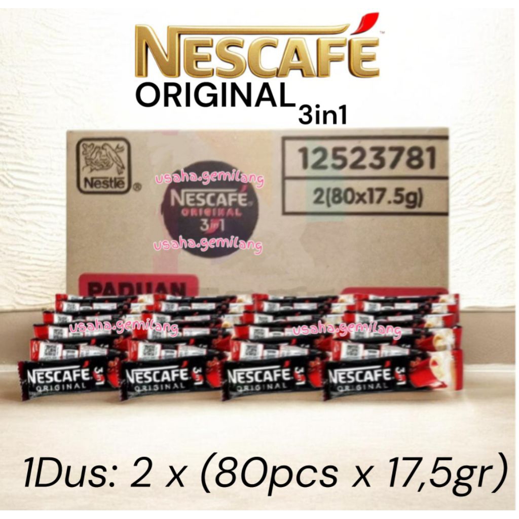 Nescafe 3IN1 Original 17,5Gr (1Dus: 2 x 80pcs) - Kopi 3In1 Instan / Kopi Susu / Americano Coffee Nes