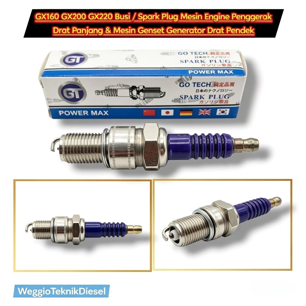 GX160 GX200 GX220 Busi / Spark Plug Mesin Engine Penggerak Drat Panjang & Mesin Genset Generator Dra