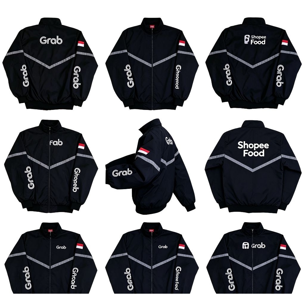 Jaket Driver Ojol Cassual Tebal Pria Wanita Distro Logo Grab ShopeeFood Bomber Timbal Balik Bahan TA