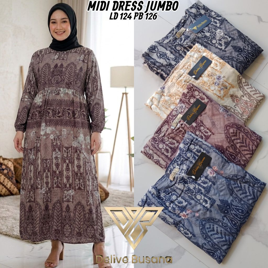 Midi Dress Rayon jumbo//Dress rayon lengan pendek//Midi Dress rayon jumbo//Dress Rayon Motif bunga