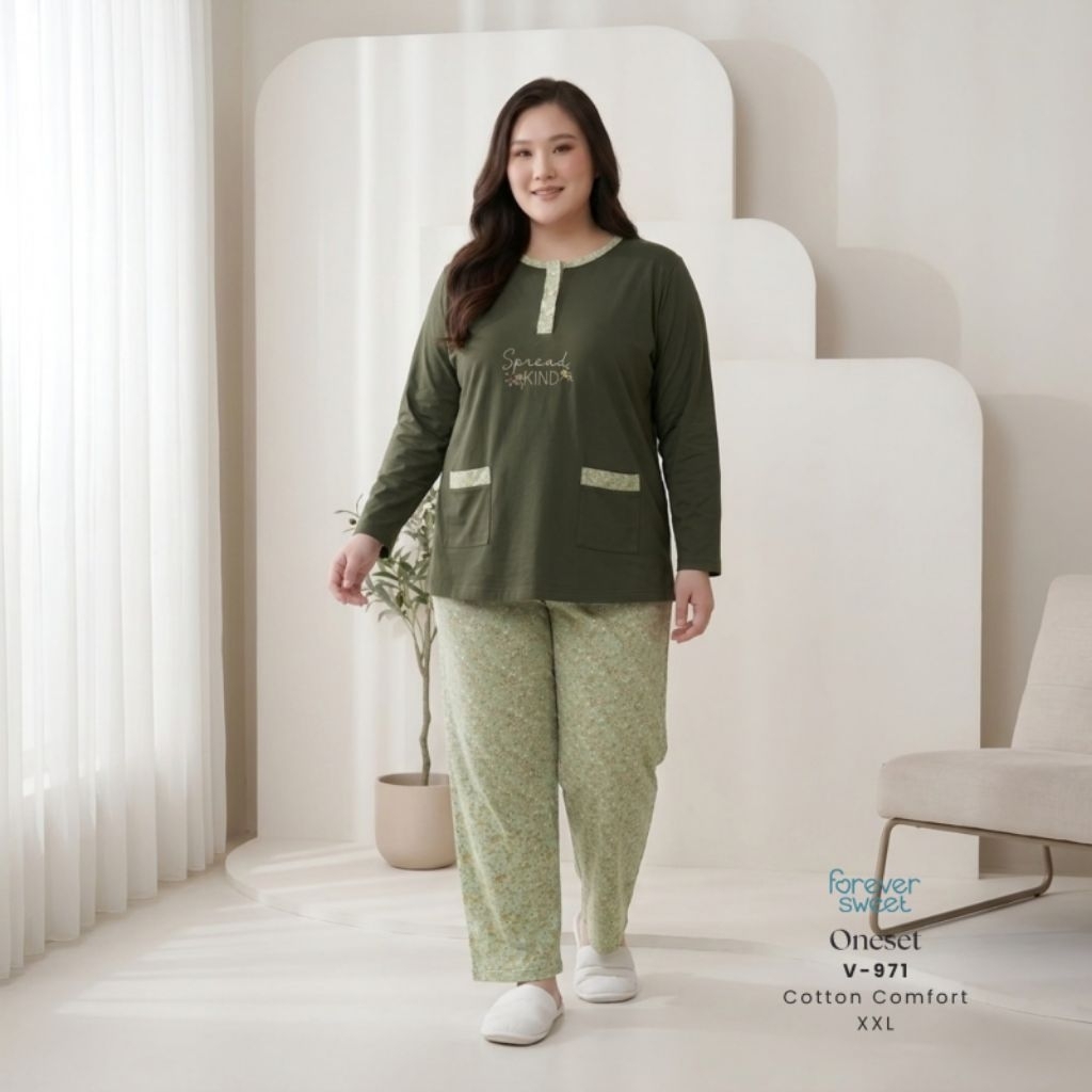 Oneset Piyama Wanita Premium - Tangan Panjang Celana Panjang PP JUMBO XXL | FOREVER SWEET