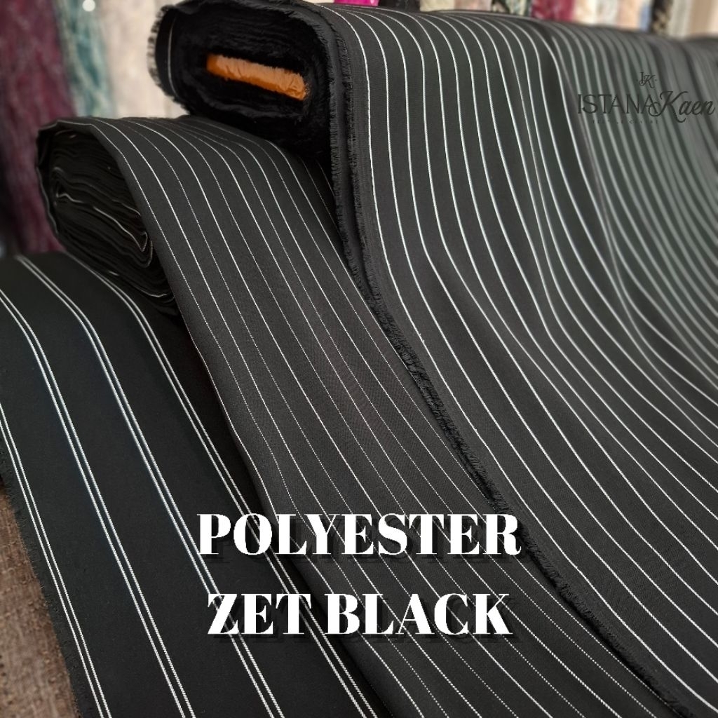 Polyester Zet Black | Zet Black | Polyester Garis | Kain Meteran  | Bahan Kain -ISTANAKAEN