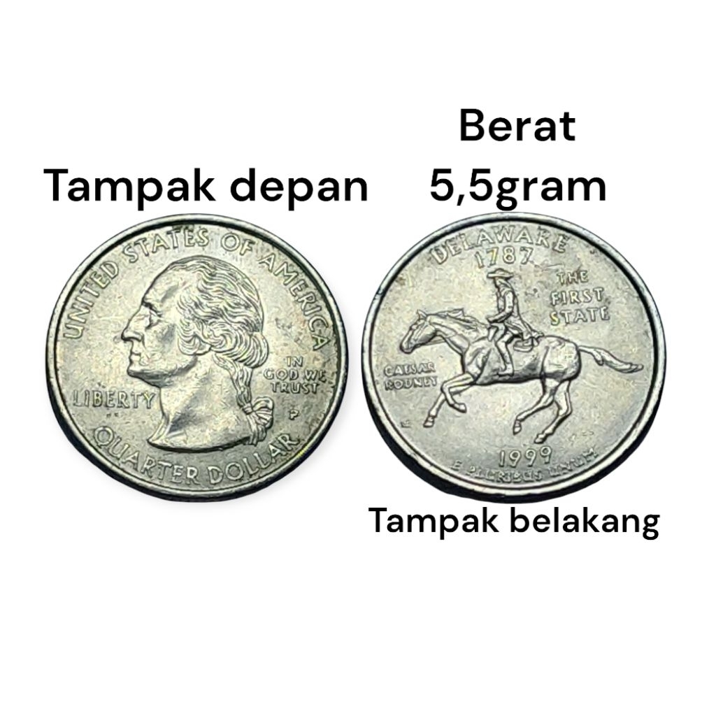 Koin Peringatan 25 Sen Amerika Serikat Negara Bagian Delaware Tahun 1999