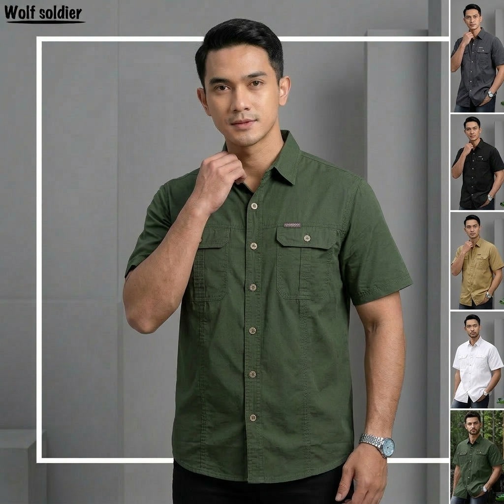 Kemeja Outdoor Pendek Pria - Kemeja kerja, Hangout, Traveling, Maupun aktivitas sehari-hari Bahan Co