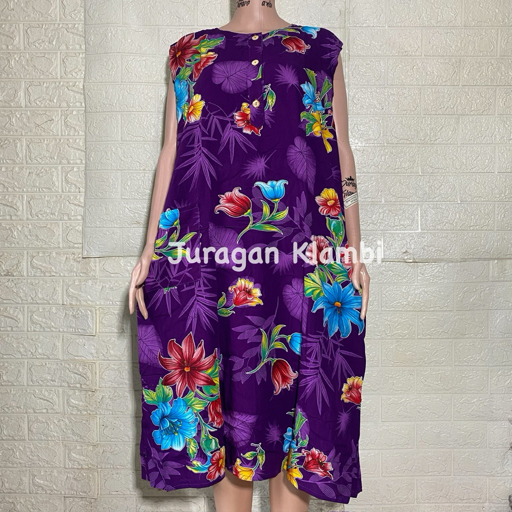 DASTER KENCANA UNGU TANPA LENGAN JUMBO LD 140 |DS 32 LABEL BIRU Busui Kancing Wanita Nyaman